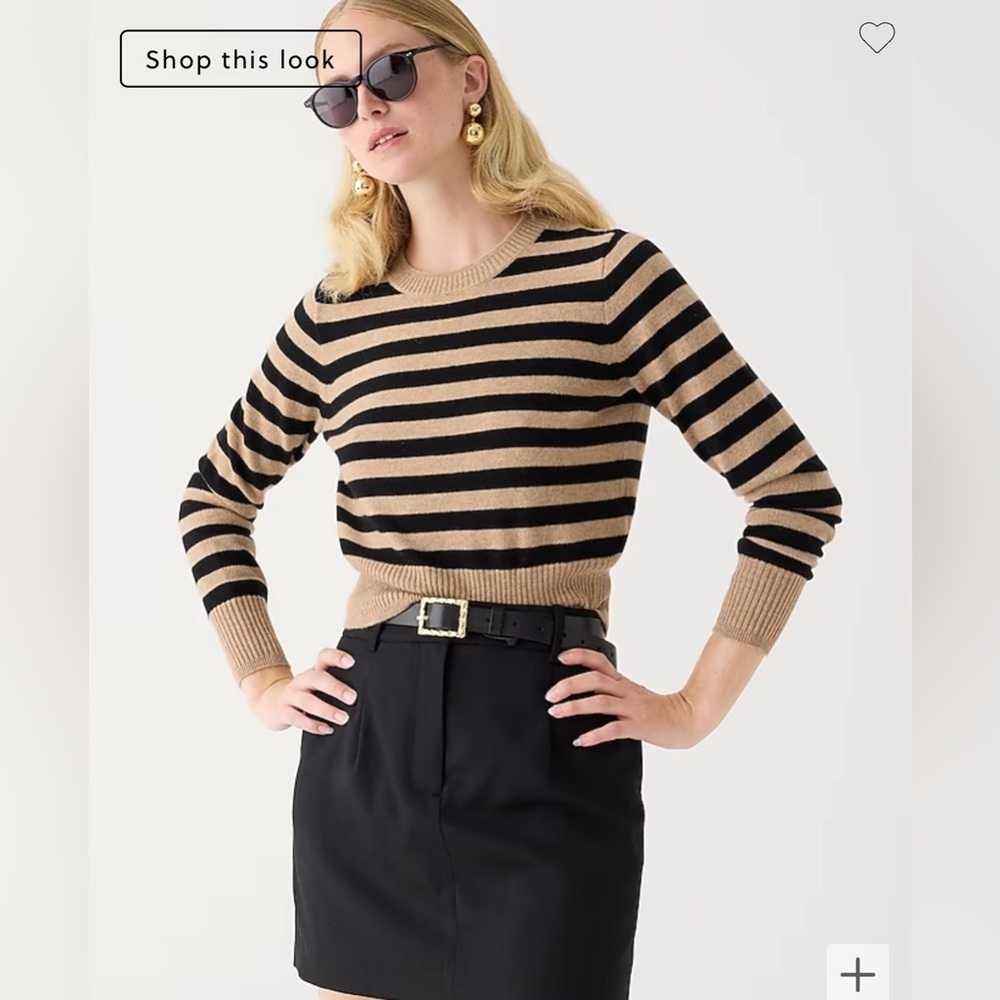 New NWT JCrew Cashmere shrunken crewneck sweater in stripe